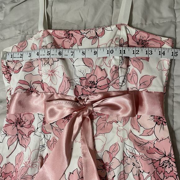 Vintage Y2K Strapless Dress Size 9 Juniors Pink White Floral Sequins Hearts - Picture 4 of 6